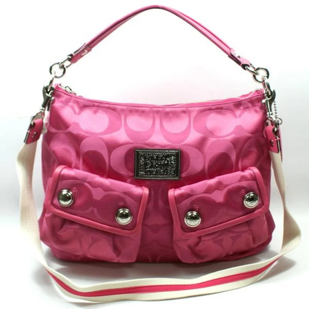 Rare Coach Poppy Pink & Coral Signature Shoulder Bag